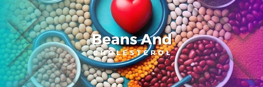 A variety of beans arranged in a central bowl, with a heart symbol and stethoscope subtly positioned above the bowl, focusing the narrative on heart health.