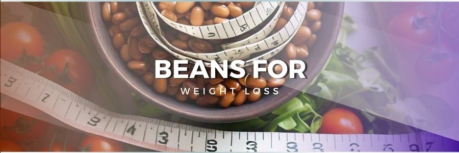 A central bowl of beans with a measuring tape loosely wrapped around it and a salad nearby, ensuring the weight loss theme is clearly visible in the center.