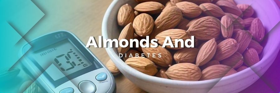 A bowl of almonds beside a glucose meter, symbolizing the potential benefits of almonds for managing blood sugar levels.
