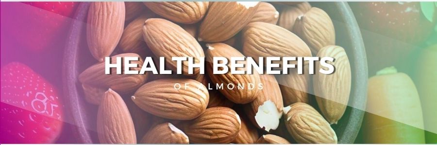 A close-up of almonds in a bowl with vibrant fruits and vegetables, highlighting their nutritional benefits.